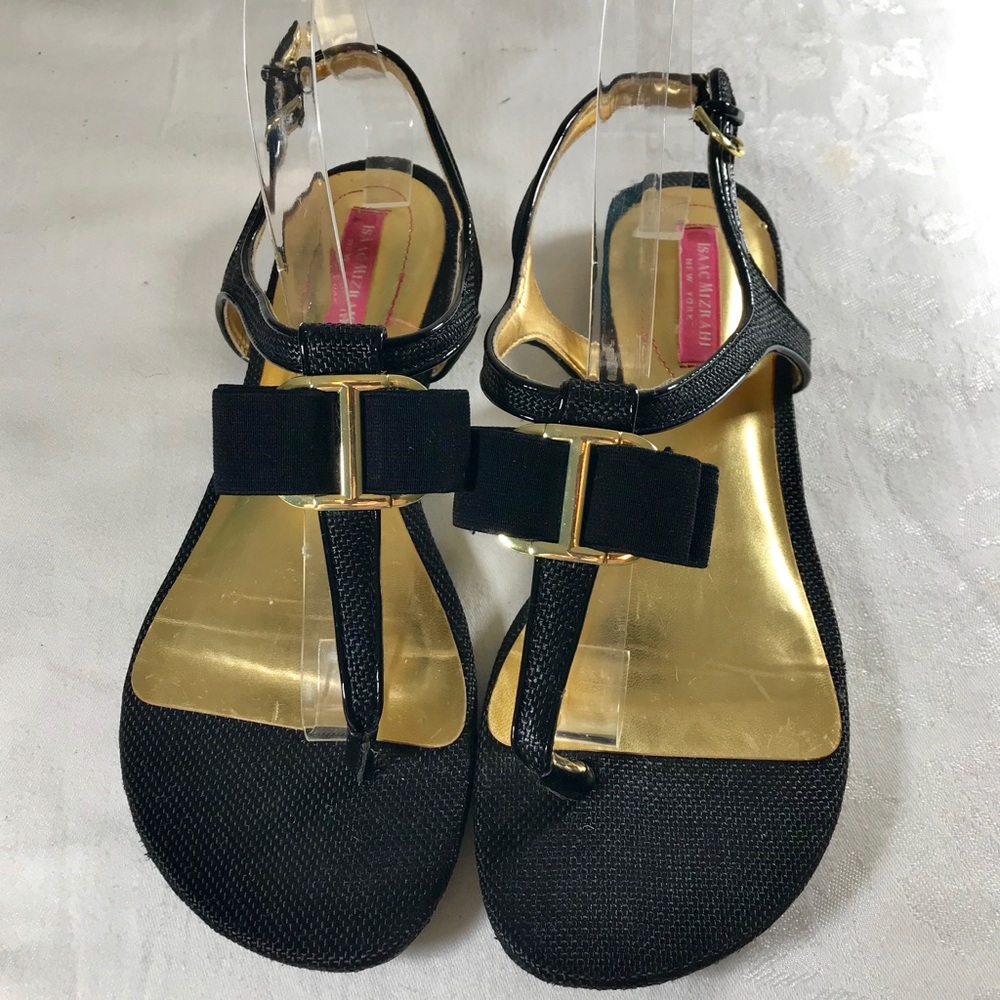 Isaac Mizrahi black and gold thong sandals